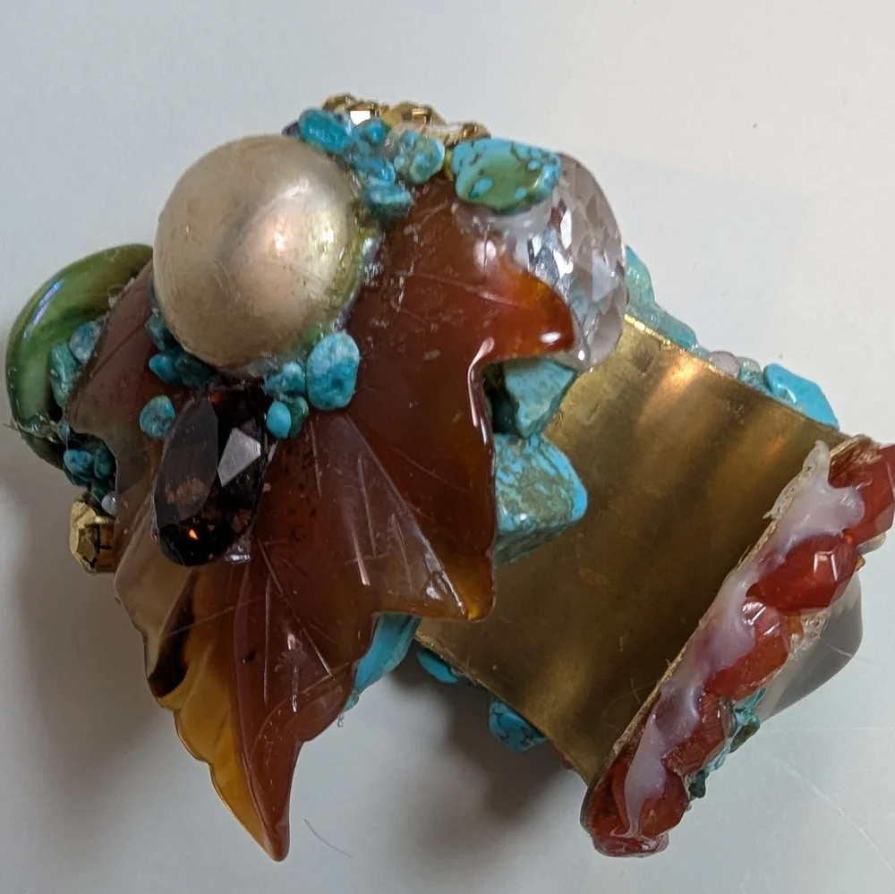 Wendy GeLL Wristie Cuff Buddha with minerals and Swarovski Jewels turquoise chi - Picture 2 of 3